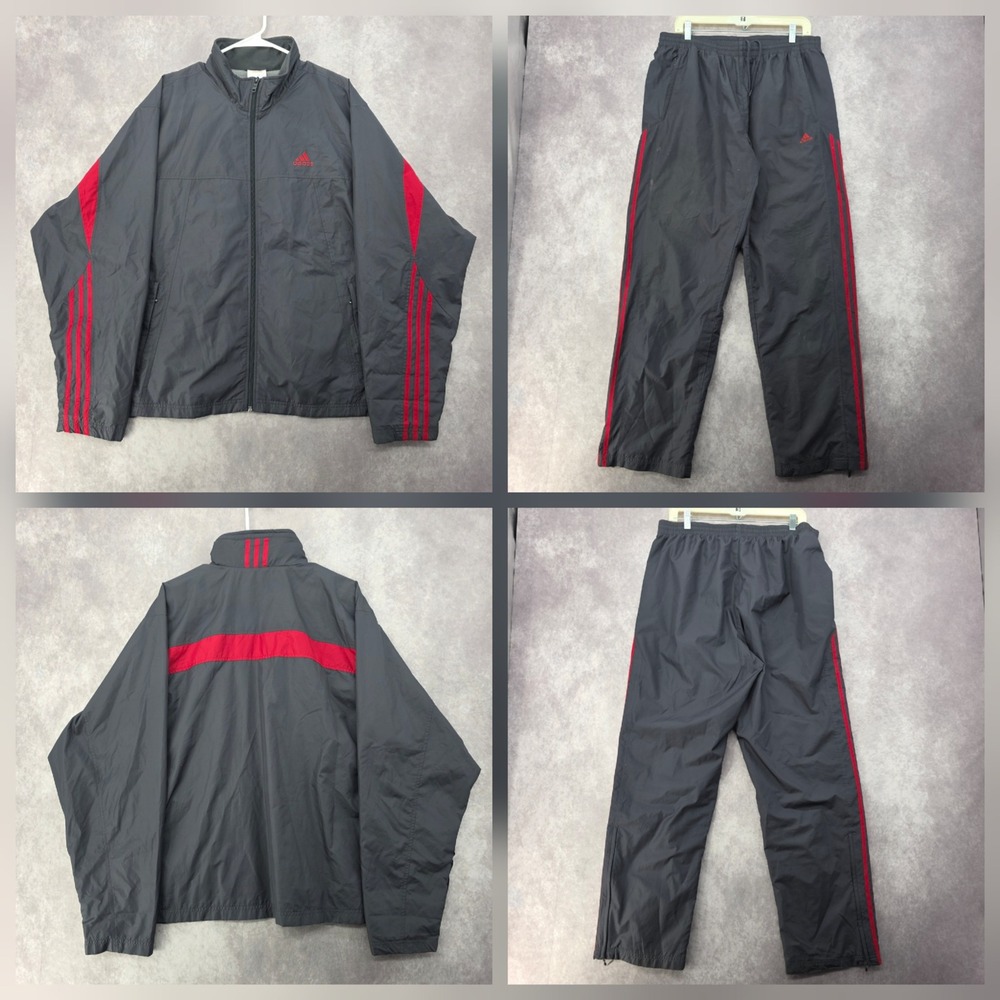 Vintage Adidas Track Suit Mens L Black Red 3 Stripe Mesh Lined Y2K StreetWear